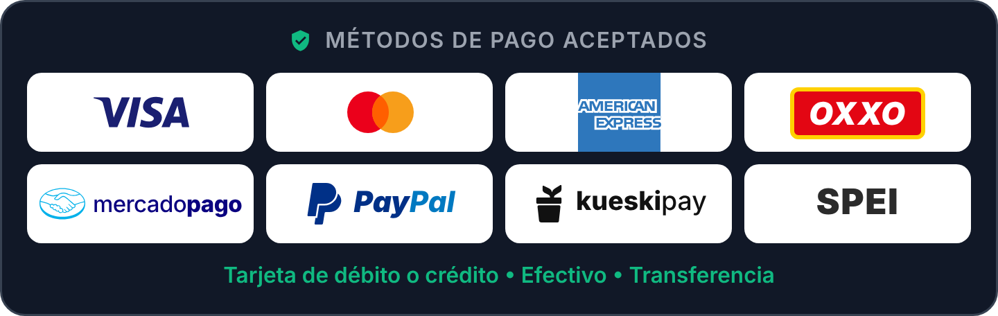 Métodos de pago aceptados
